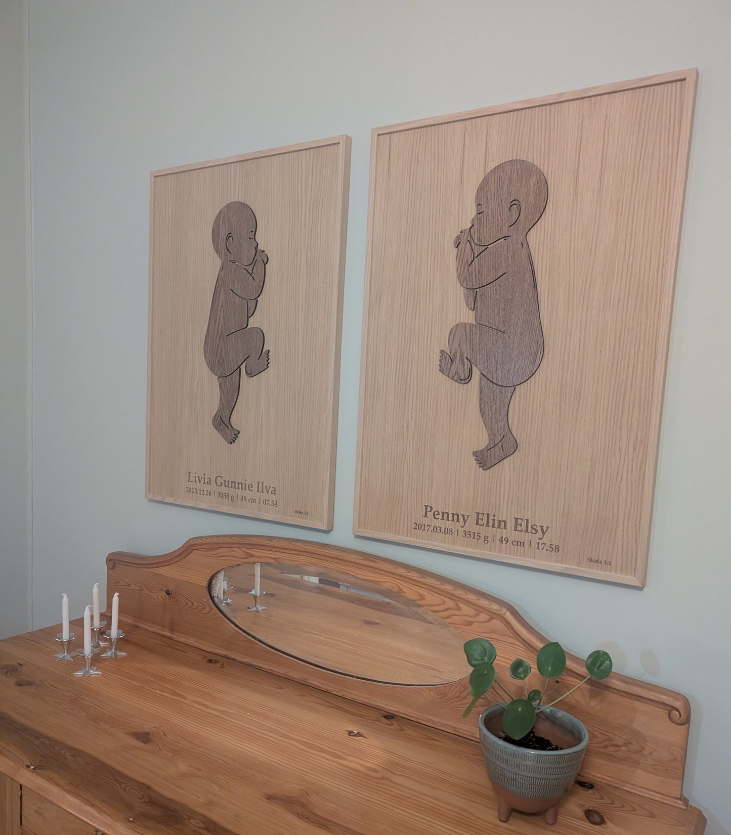 Födelsetavla bebis i skala 1:1 vänd åt vänster