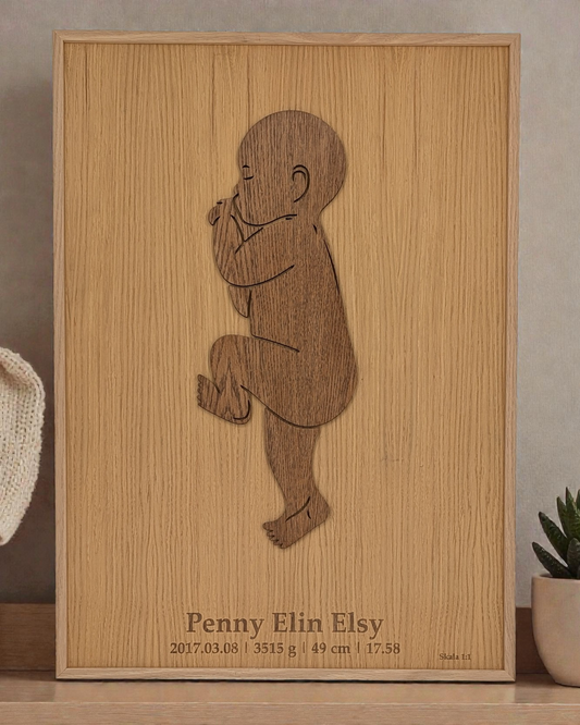 Födelsetavla bebis i skala 1:1 vänd åt vänster