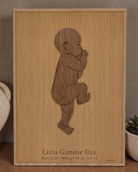 Födelsetavla bebis i skala 1:1 vänd åt höger