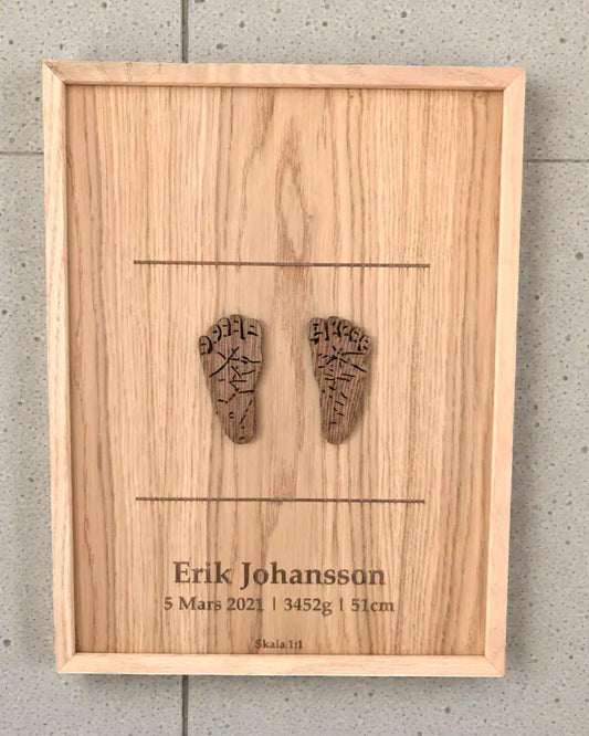 Födelsetavla bebisfötter i skala 1:1