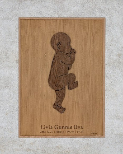 Födelsetavla bebis i skala 1:1 vänd åt höger